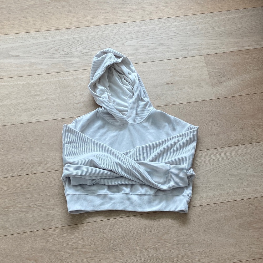 Garage White Cropped Ribbed Hoodie